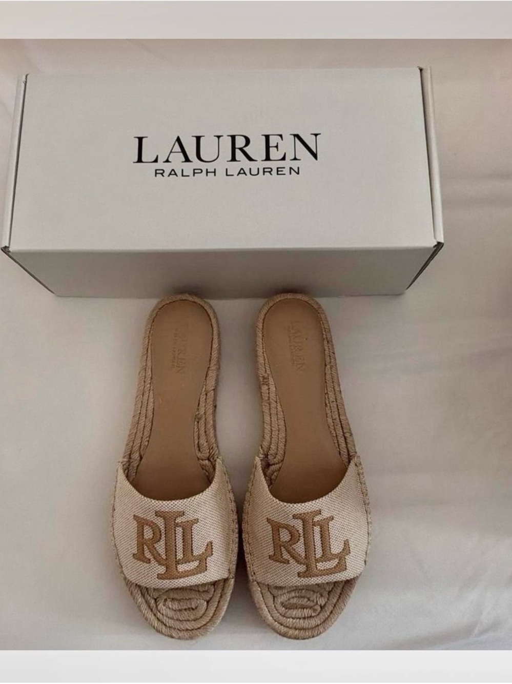 Lauren Ralph Lauren Neutral Beige RLL Espadrille Slide Mules